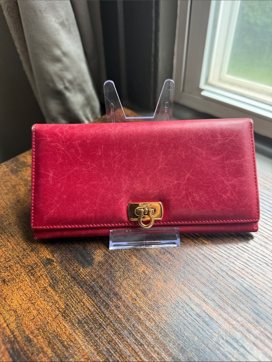 Salvatore Ferragamo Handbags - Salvatore Ferragamo Burgundy Leather Continental Wallet with Gold-Tone Clasp